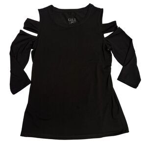 G.I.L.I Womens Medium Black Cold Shoulder 3/4 Length Sleeve Shirt Top GILI